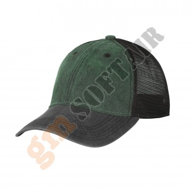 Plain Trucker Cap - Washed Cotton - W Dark Green / W Black C (CZ-PTC-CW Helikon-Tex)