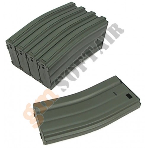 Set of 5 68bb AR15 Series Metal Magazine Green (KA-MAG-02-V-OD King Arms)